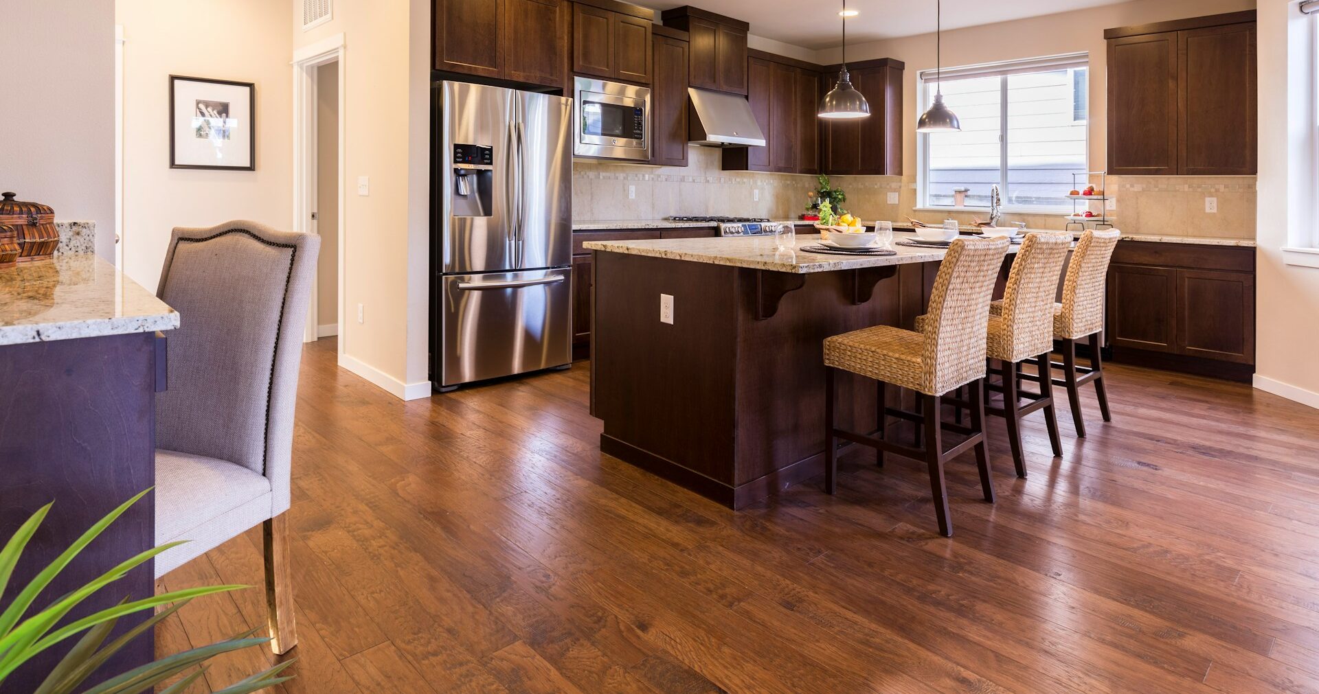 Engineered Hardwood Floor Installation in Kitchen and Dinning Room.