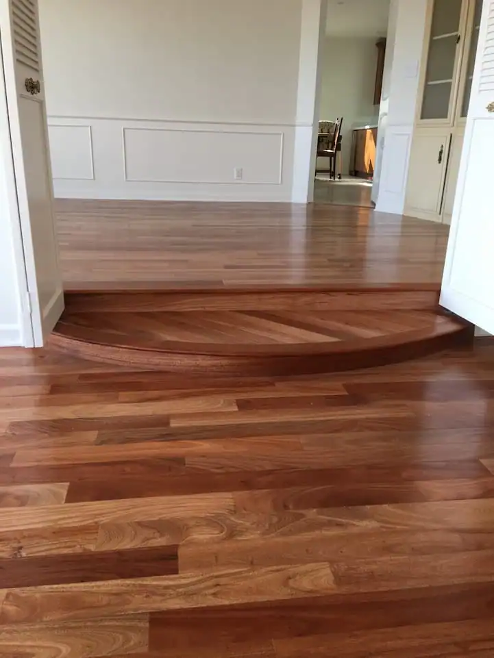 Engineered hardwood flooring installed on stairs in a Los Angeles home, showcasing durable treads, clean edges, and professional craftsmanship.